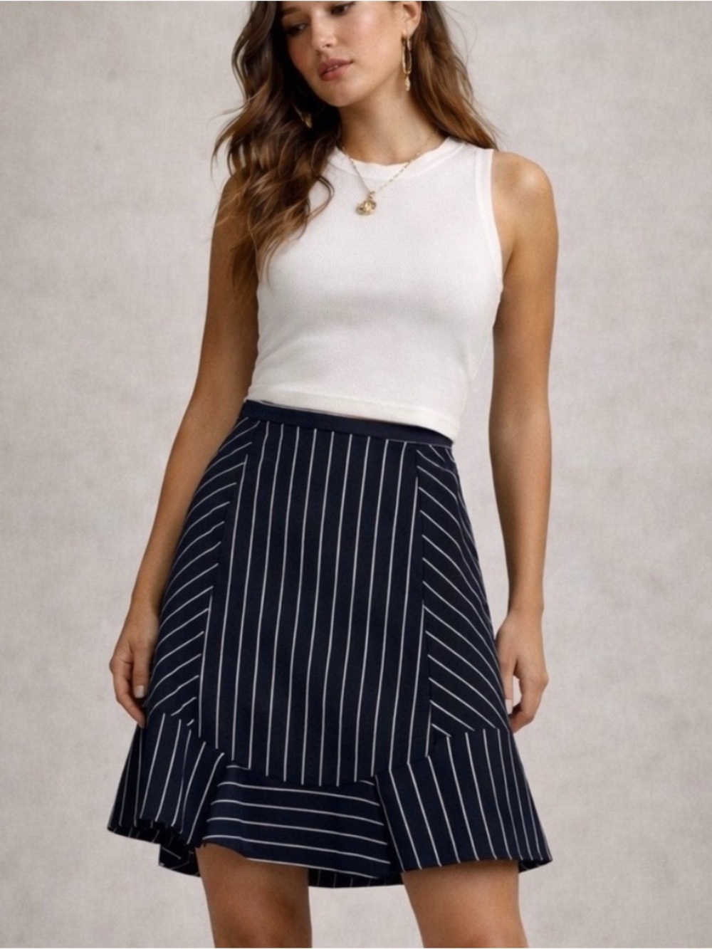 J. Crew Women’s Navy and White Striped A-Line Mini Skirt Size 4 Polyester